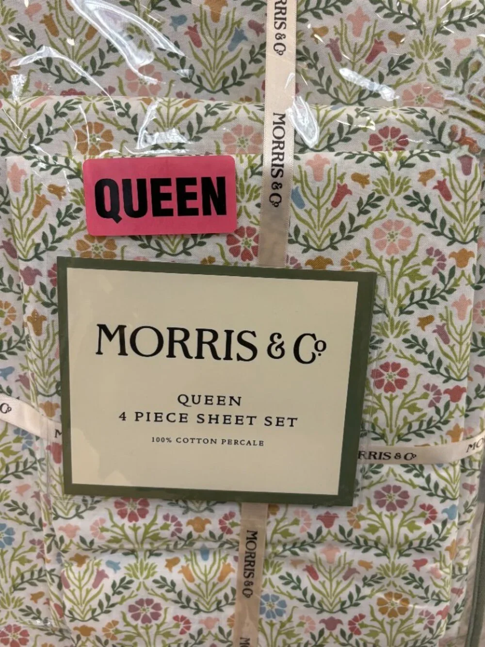 William MORRIS & CO. QUEEN Sheet Set Bellflowers 100% Cotton Percale 4pcs - NEW